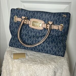 Michael Kors Blue and Tan Satchel with Gold Accents